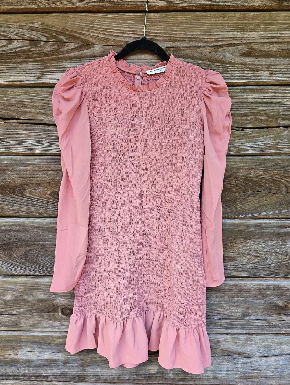 Amanda Uprichard Pink Smocked Mini Dress Puff Sleeve Ruffle Hem Size Small - Picture 1 of 8